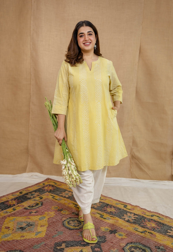 Dharmi Yellow A Line Batik Cotton Kurta