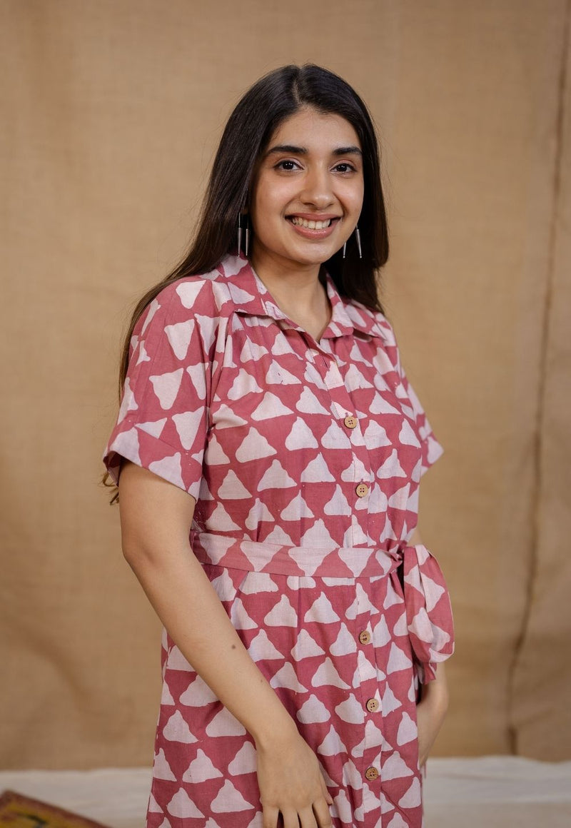 Aalia Pink Batik Cotton Straight Dress