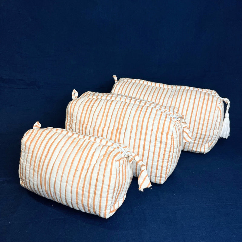White Quilted Cotton Pouch (Set of 3)