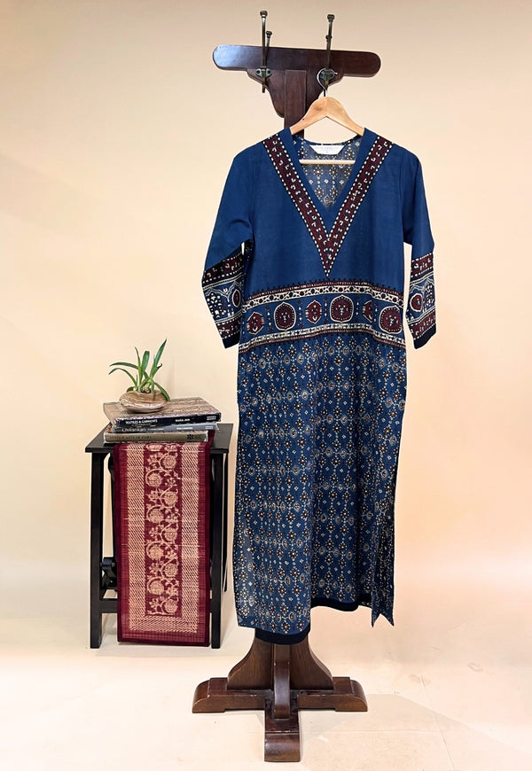 Elisha Blue Ajrakh Cotton Straight Kurta