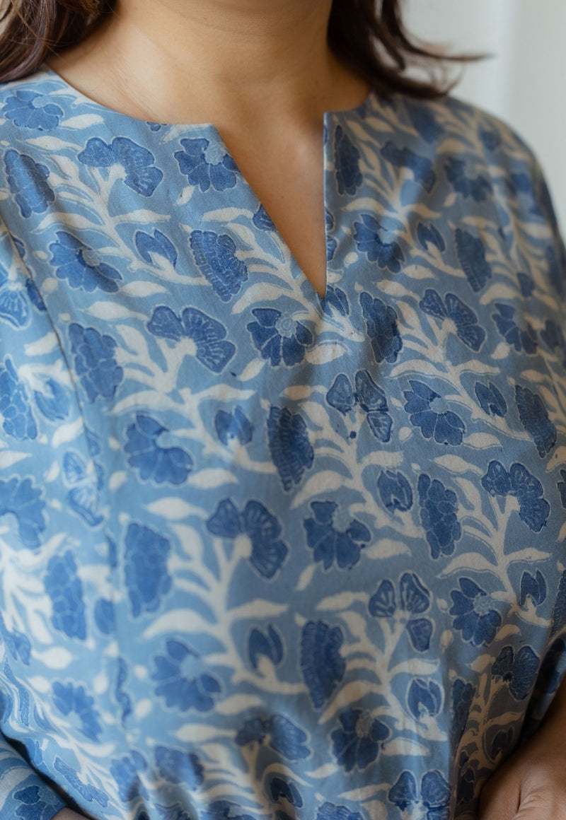 Malika Blue Ajrakh Cotton Kali Kurta