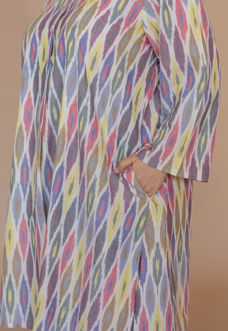 Ayaat Multi Handloom Ikkat Cotton Straight Kurta