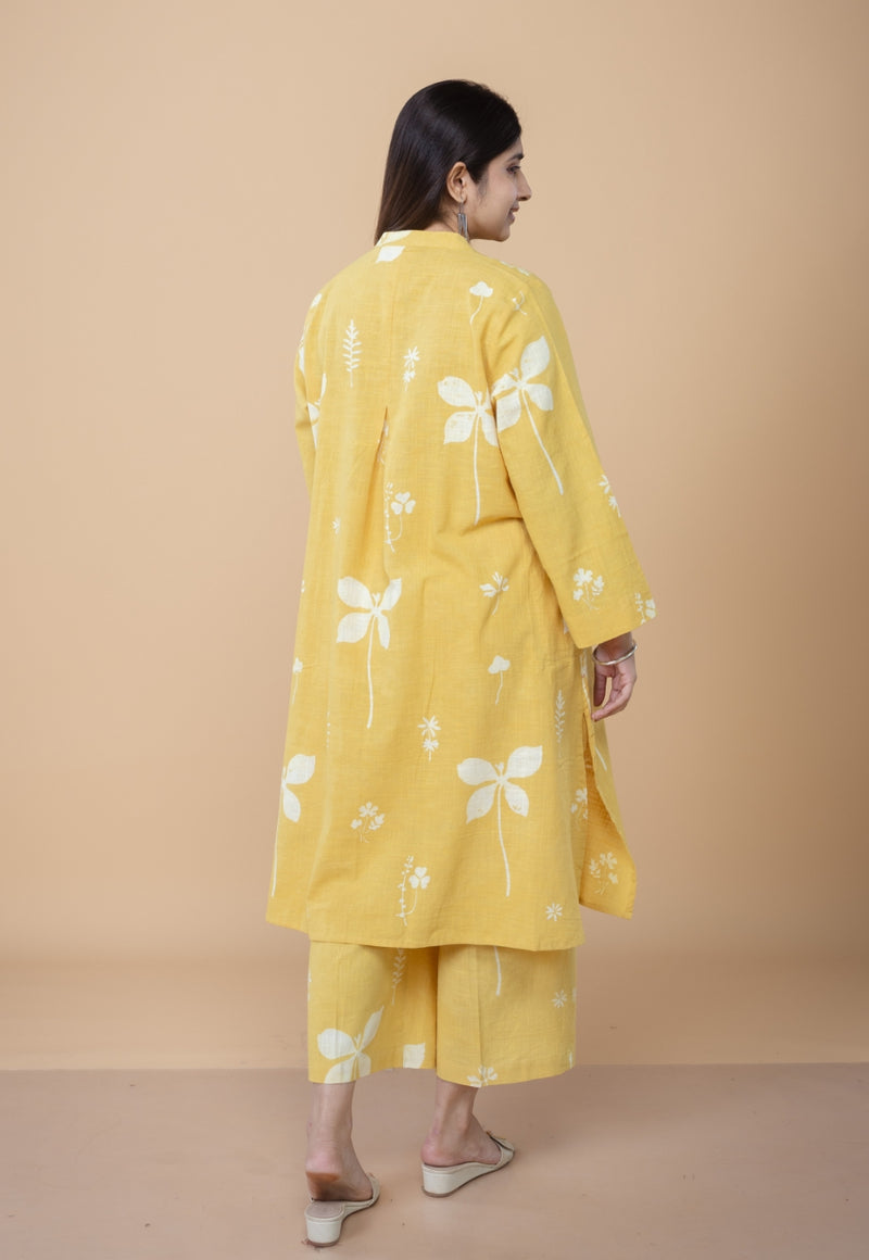 Ayaat Yellow Dabu Slub Cotton Straight Co-ord Set