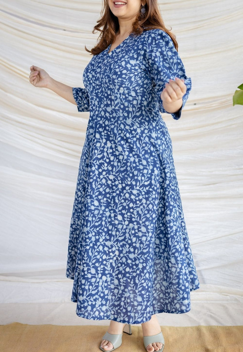 Milani Indigo Dabu Cotton A Line Dress