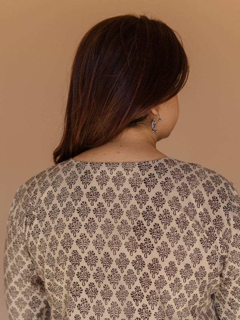 Ziya Off White Bagru Cotton Straight Kurta