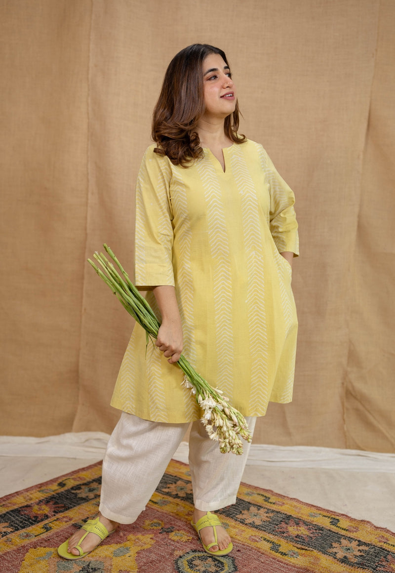 Dharmi Yellow Batik Cotton A Line Kurta