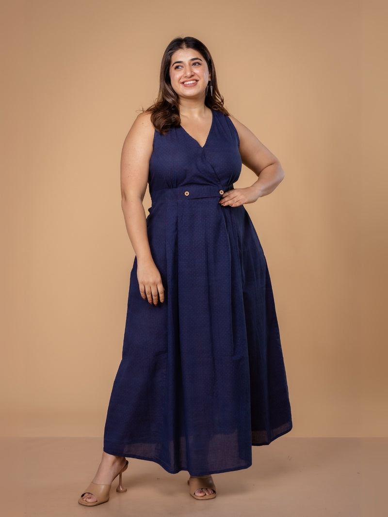 Libha Blue Ajrakh Cotton A Line Dress