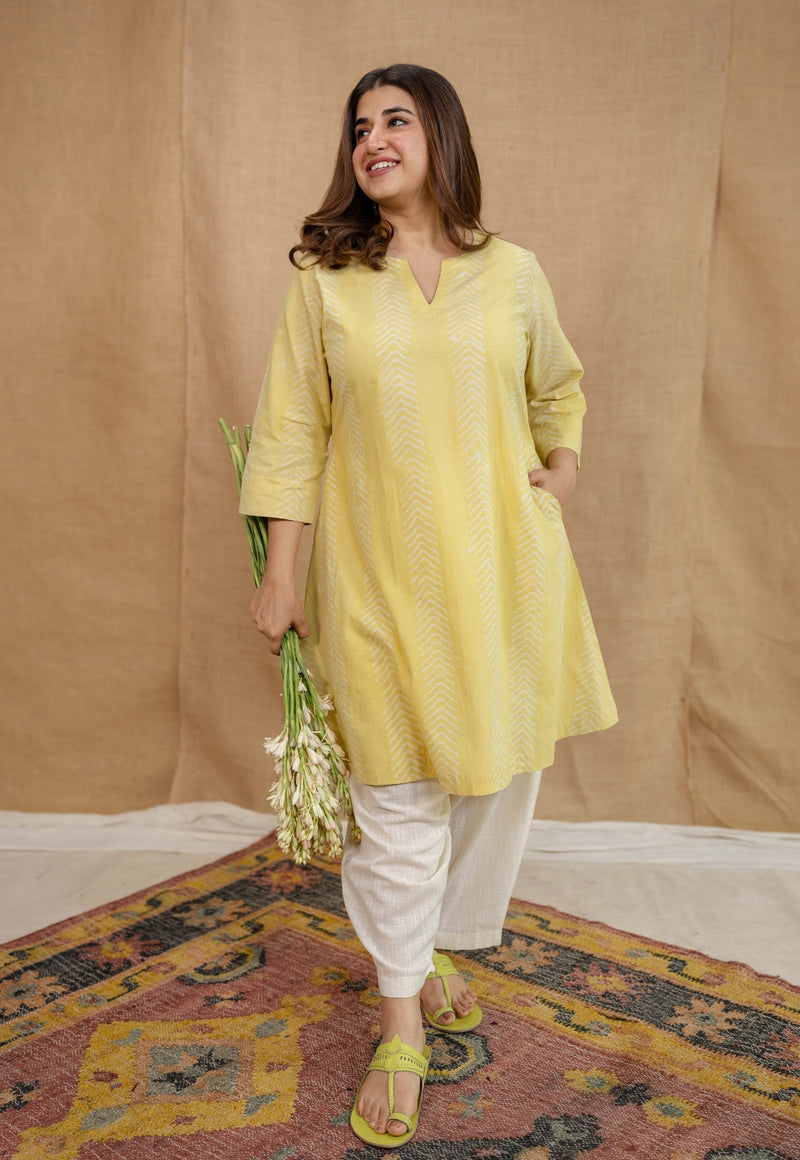 Dharmi Yellow A Line Batik Cotton Kurta