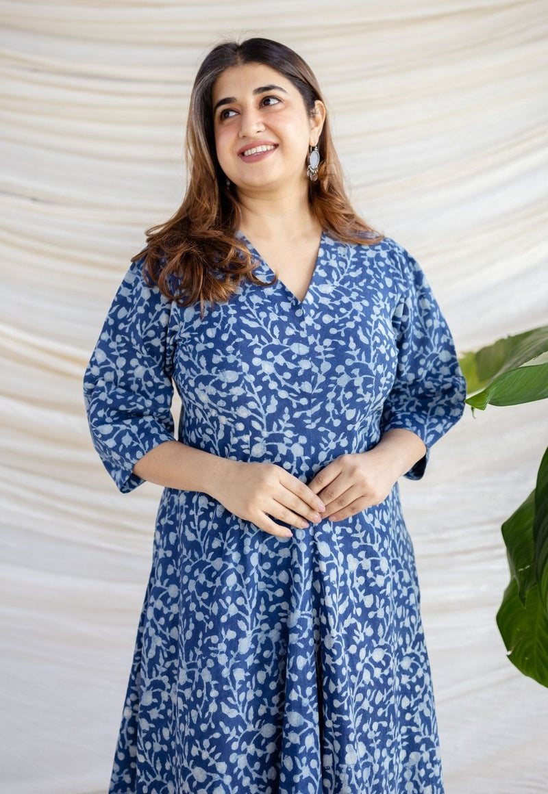 Milani Indigo Dabu Cotton A Line Dress