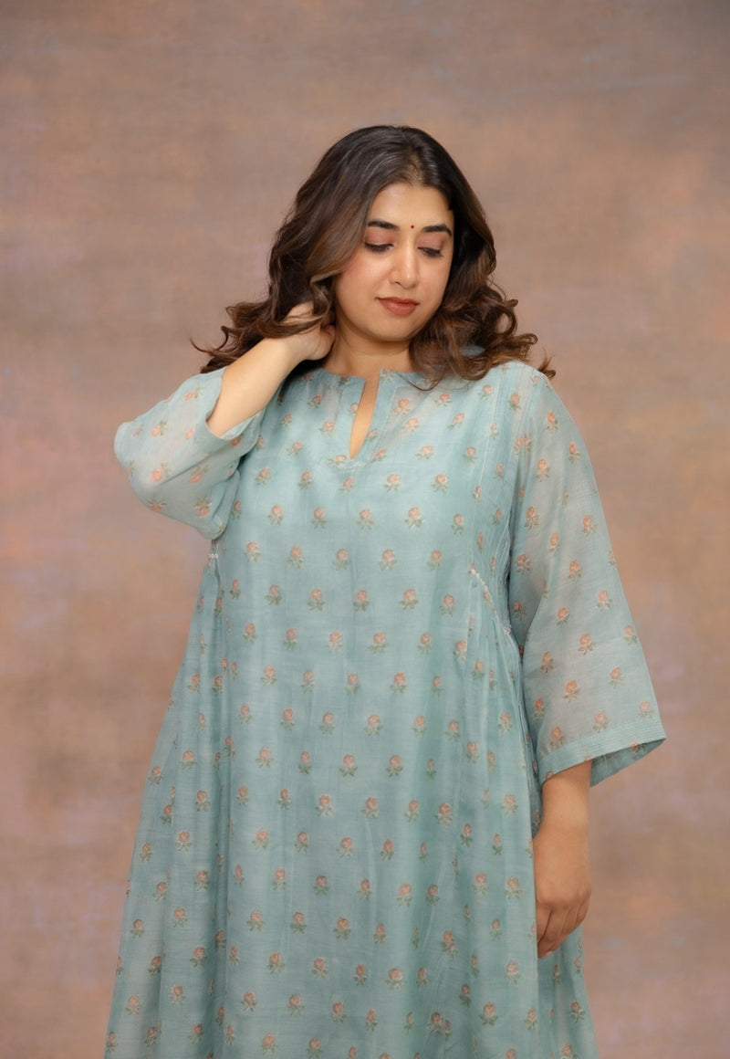 Rosalia Blue Sanganeri Chanderi Silk Kali Kurta