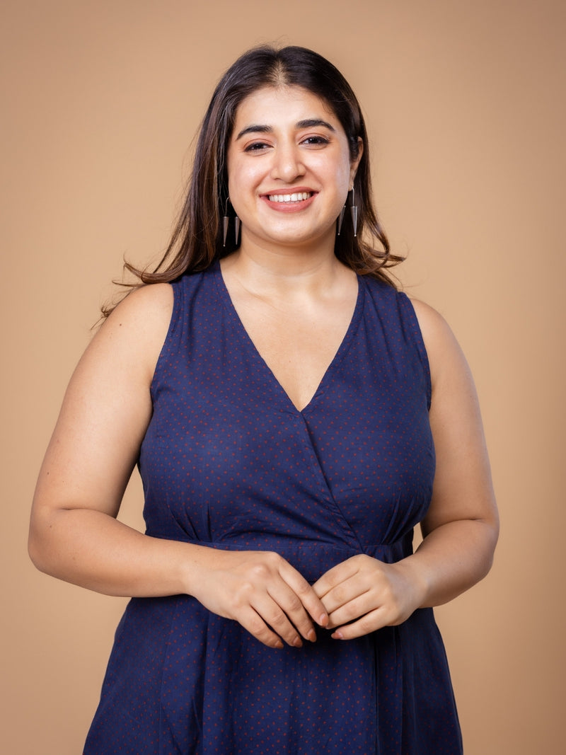 Libha Blue Ajrakh Cotton A Line Dress