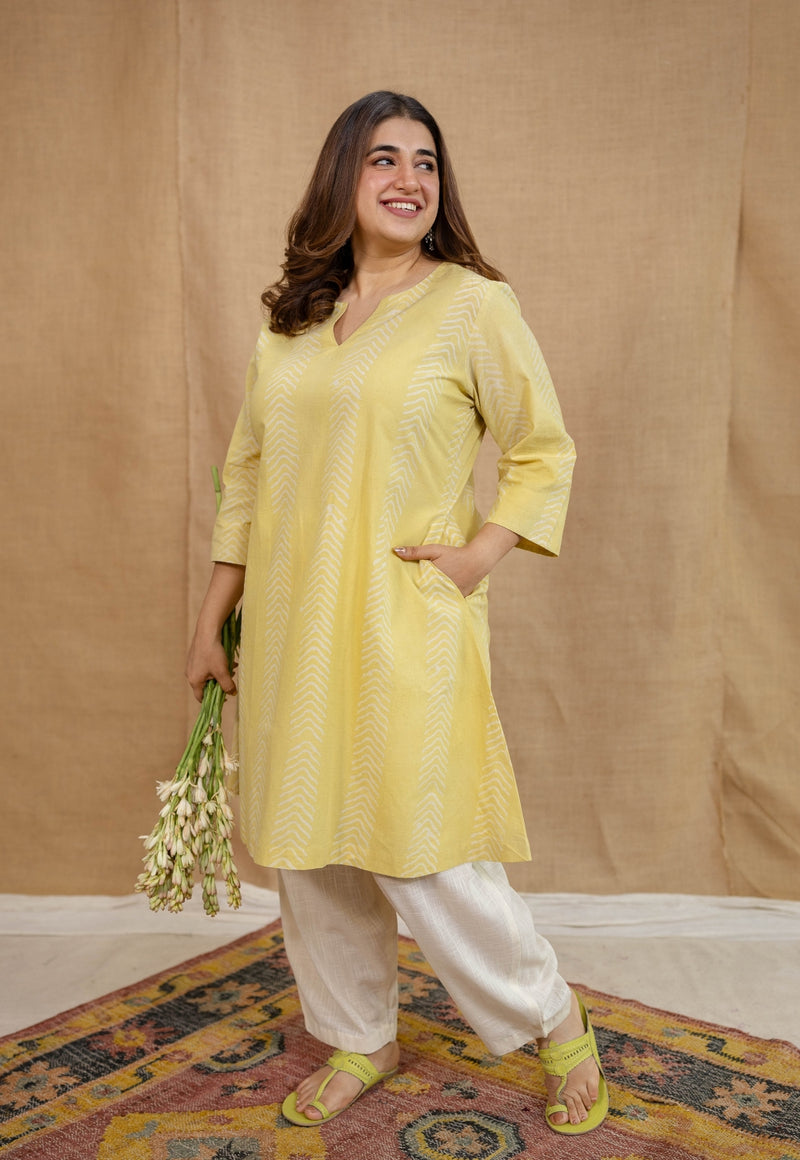 Dharmi Yellow A Line Batik Cotton Kurta