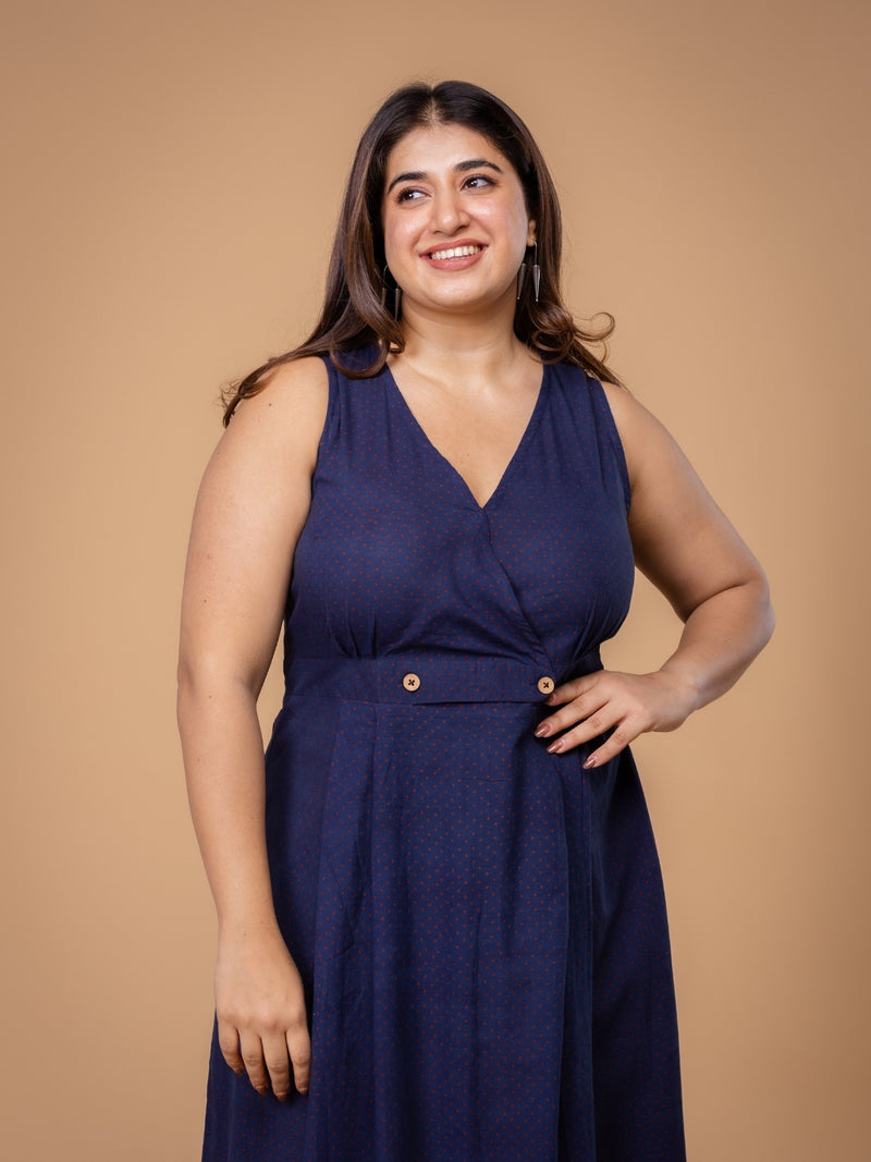 Libha Blue Ajrakh Cotton A Line Dress