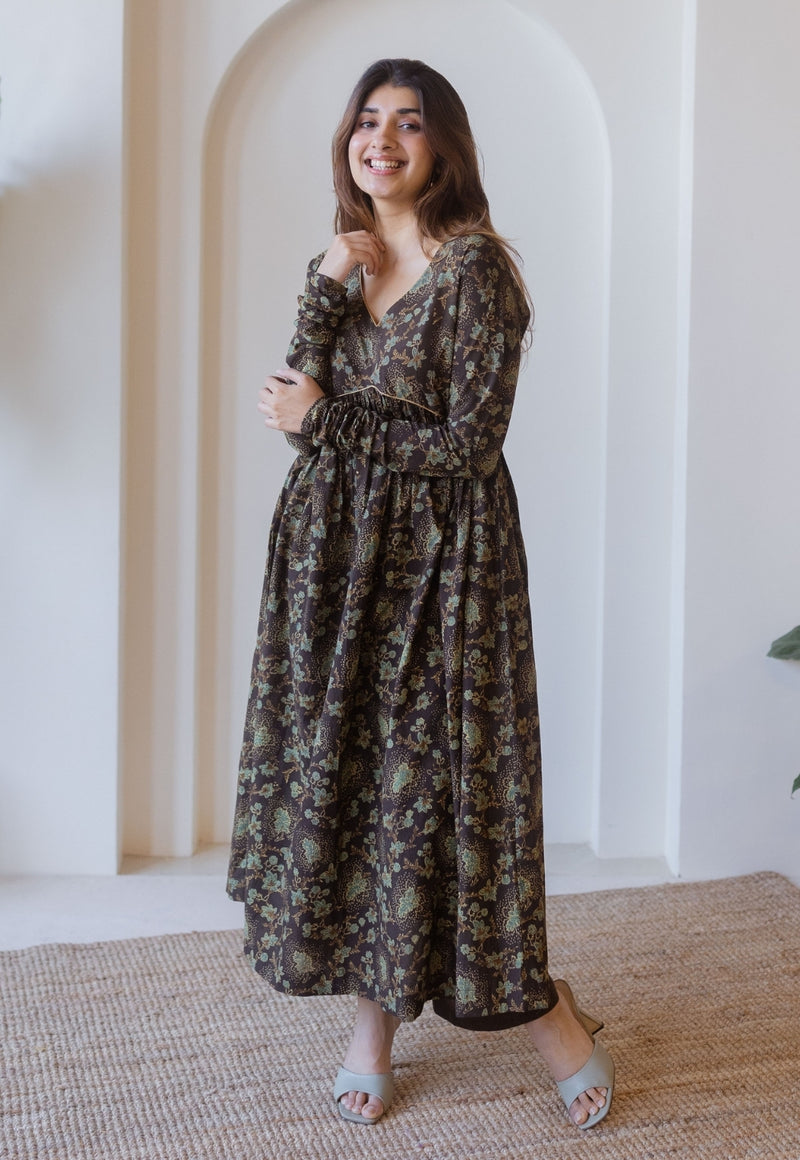 Roshi Brown Ajrakh Cotton A Line Kurta