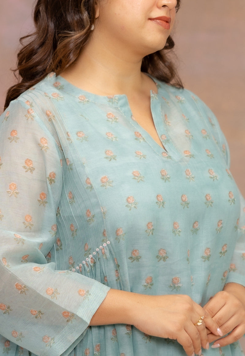 Rosalia Blue Sanganeri Chanderi Silk Kali Kurta