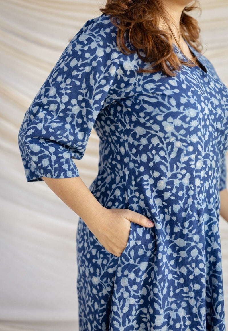 Milani Indigo Dabu Cotton A Line Dress