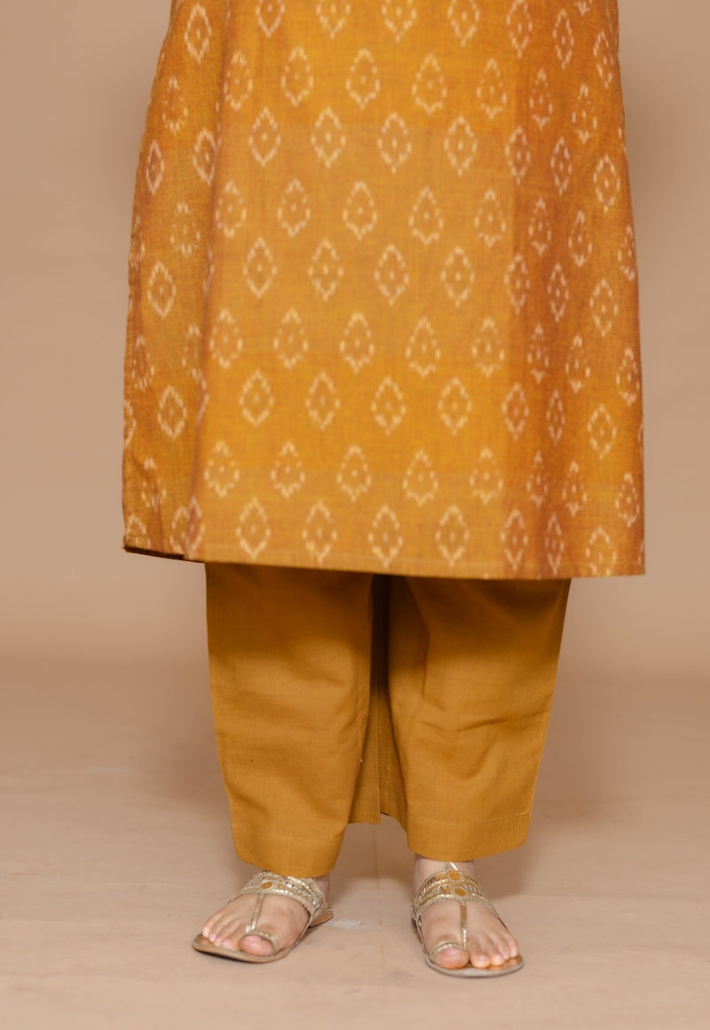 Yashi Yellow Solid Cotton Flex Straight Pant