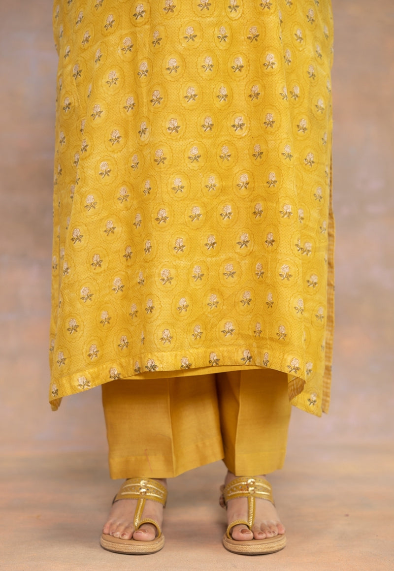 Yashi Yellow Solid Chanderi Silk Straight Pant