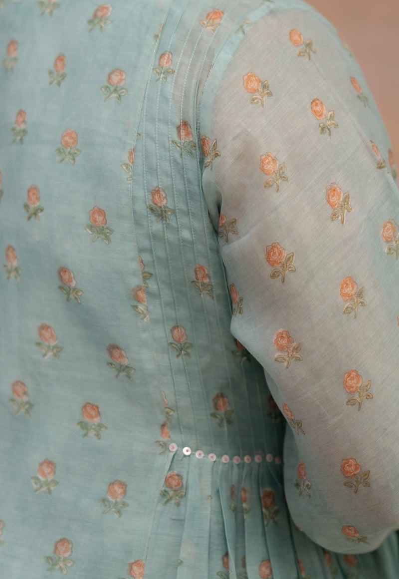 Rosalia Blue Sanganeri Chanderi Silk Kali Kurta