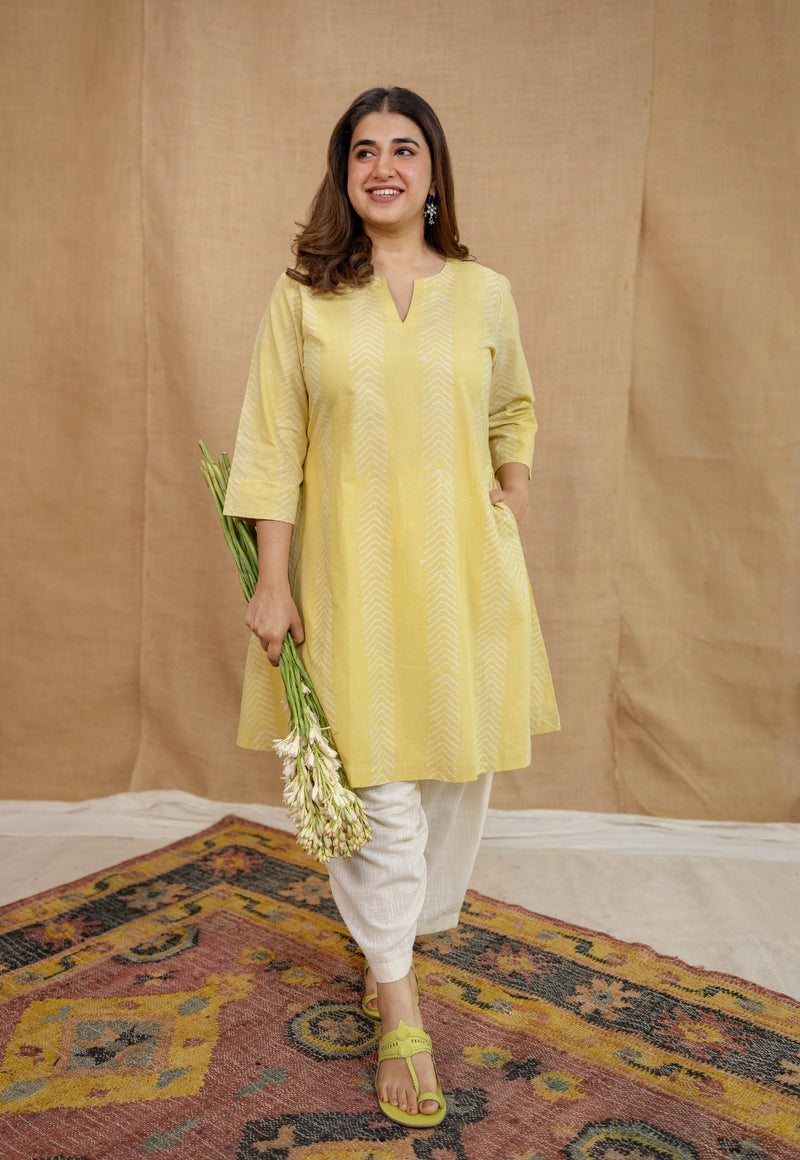 Dharmi Yellow A Line Batik Cotton Kurta