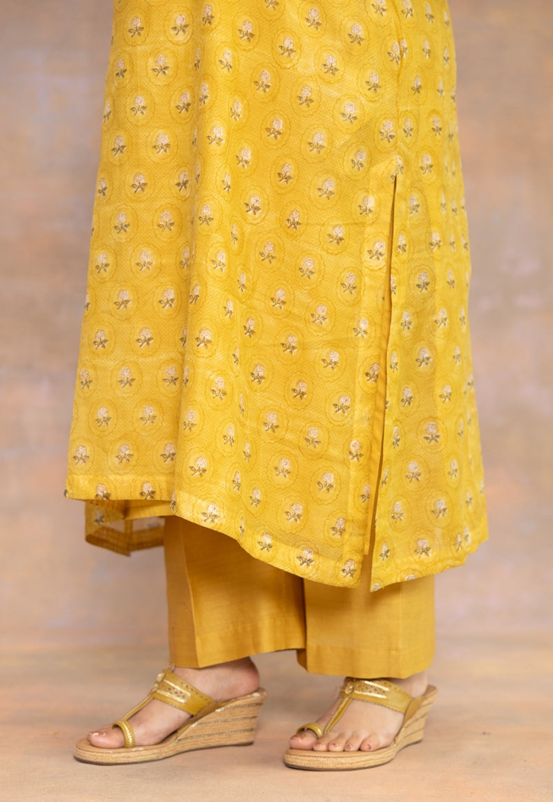 Yashi Yellow Solid Chanderi Silk Straight Pant