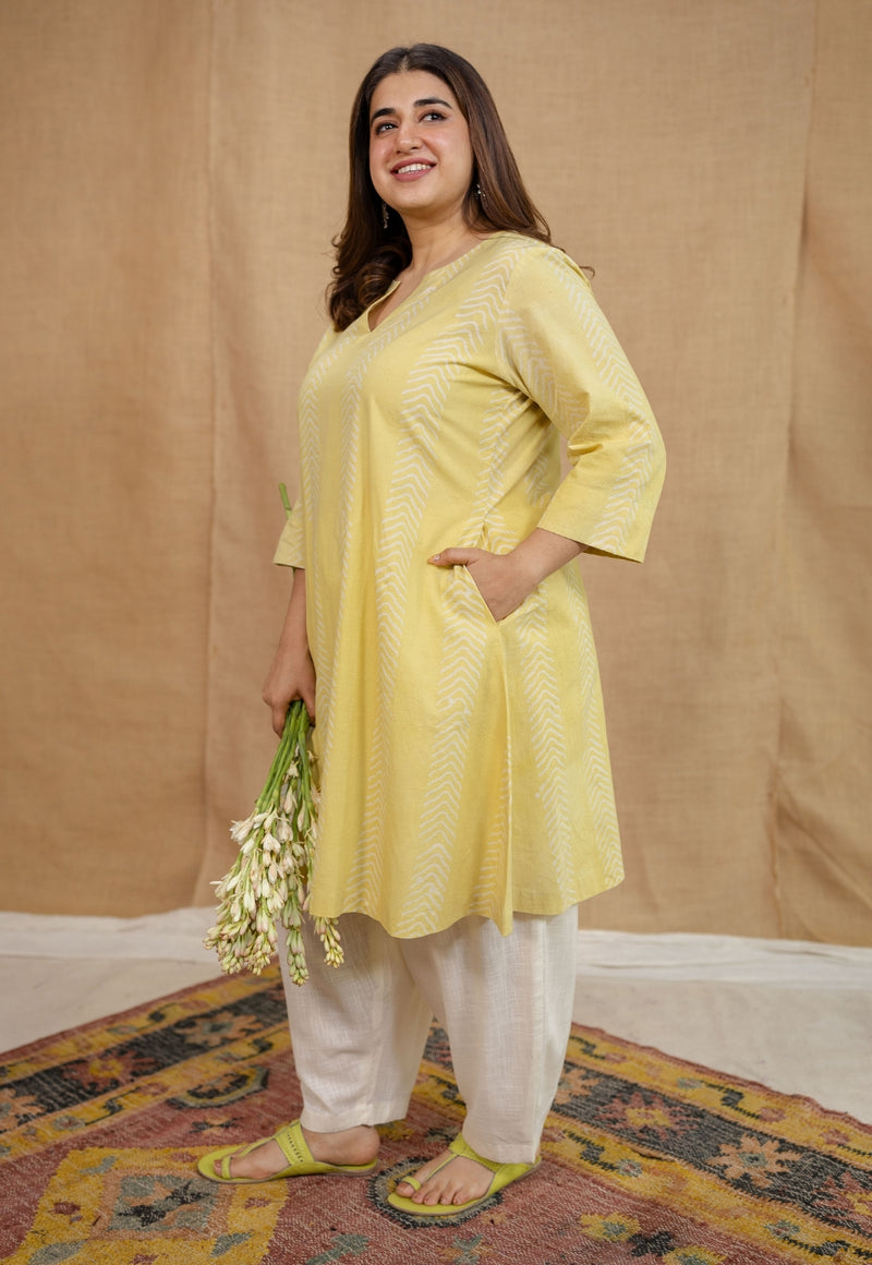 Dharmi Yellow A Line Batik Cotton Kurta