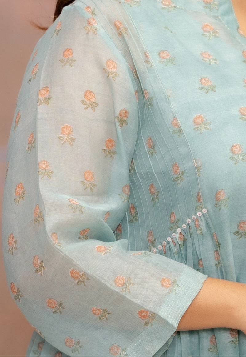 Rosalia Blue Sanganeri Chanderi Silk Kali Kurta