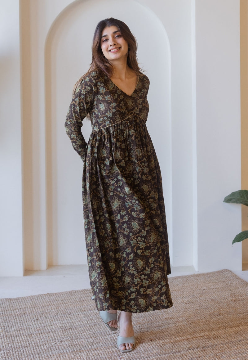 Roshi Brown Ajrakh Cotton A Line Kurta