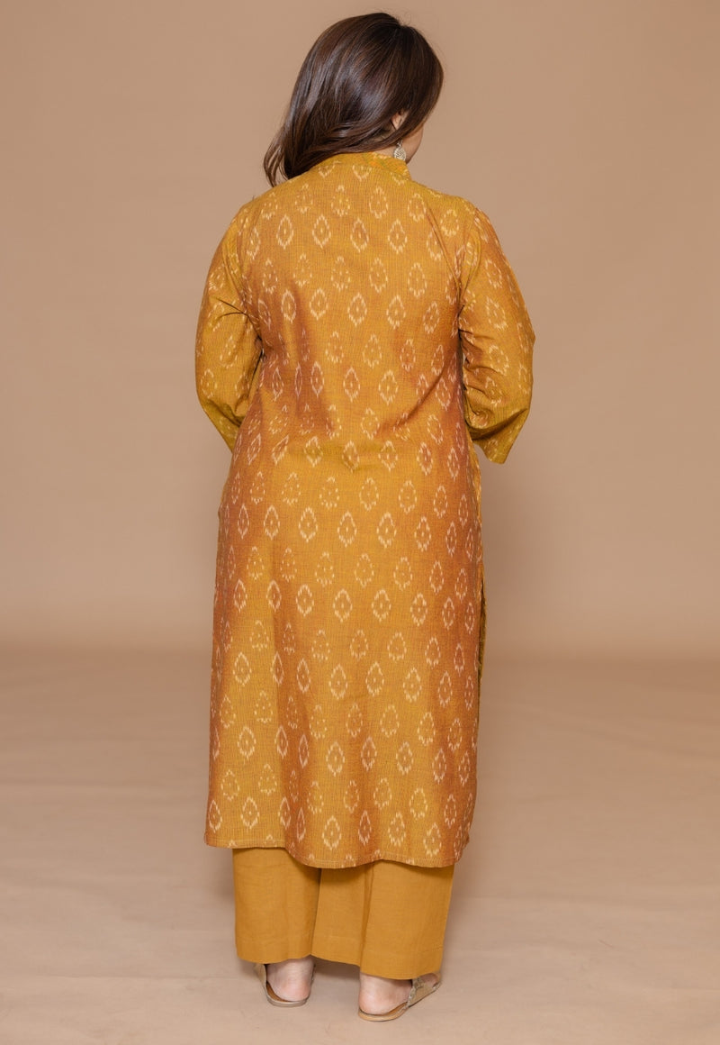 Avika Yellow Handloom Ikkat Cotton Straight Kurta