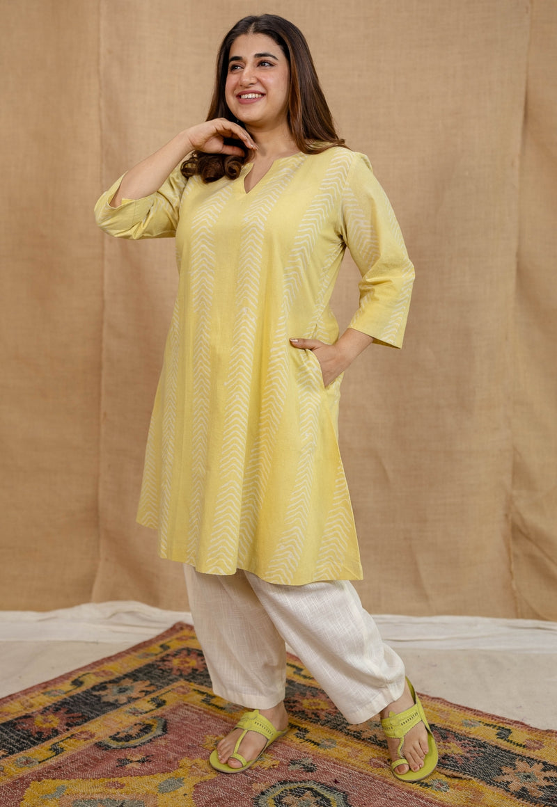 Dharmi Yellow Batik Cotton A Line Kurta