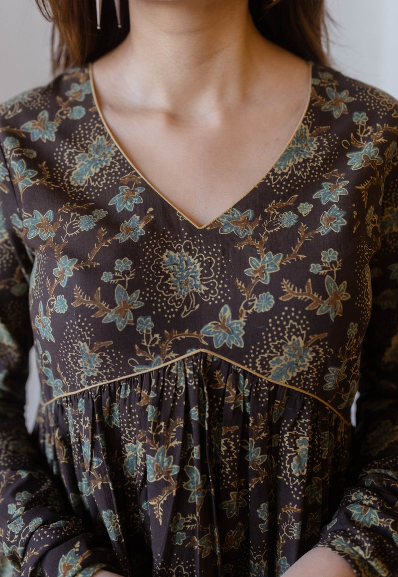Roshi Brown Ajrakh Cotton A Line Kurta