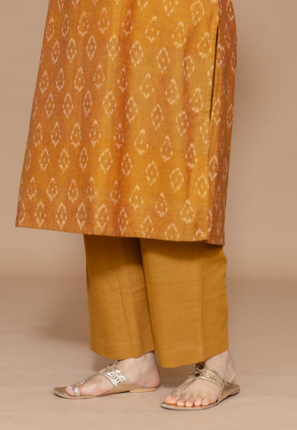 Yashi Yellow Solid Cotton Flex Straight Pant