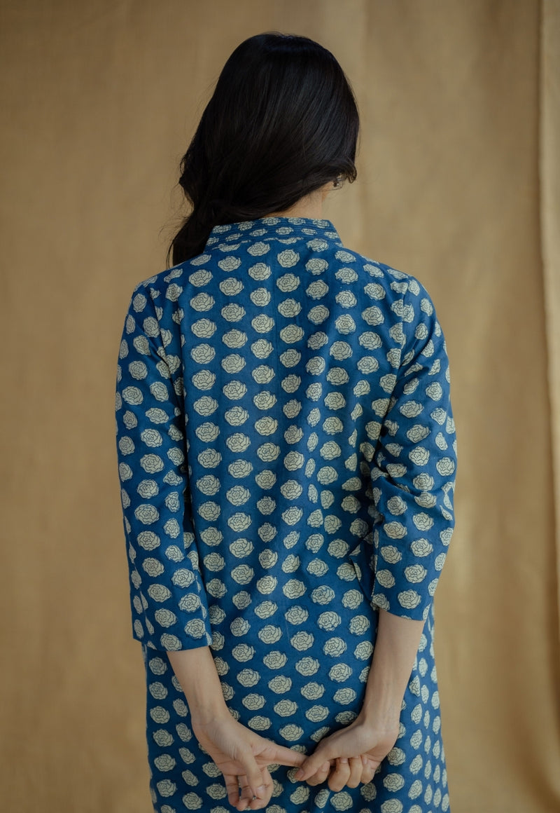 Zuhi Indigo Dabu Cotton Straight Kurta