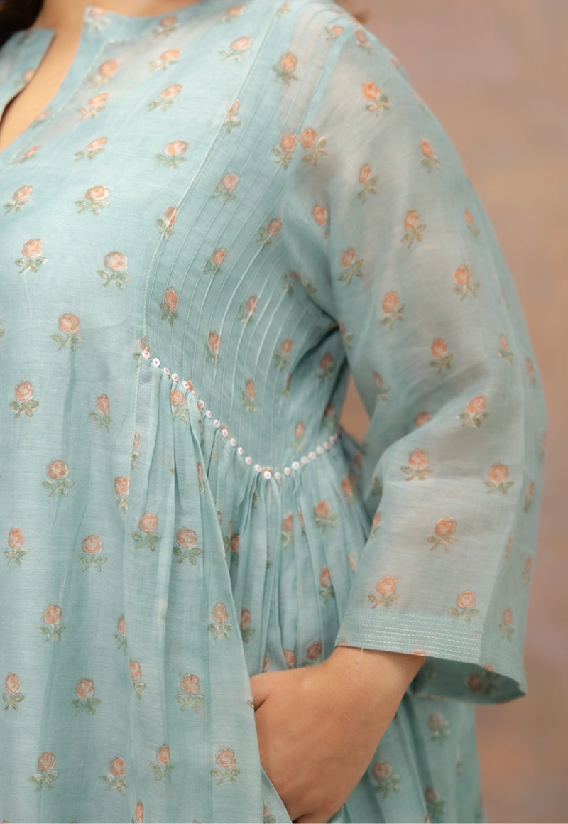 Rosalia Blue Sanganeri Chanderi Silk Kali Kurta