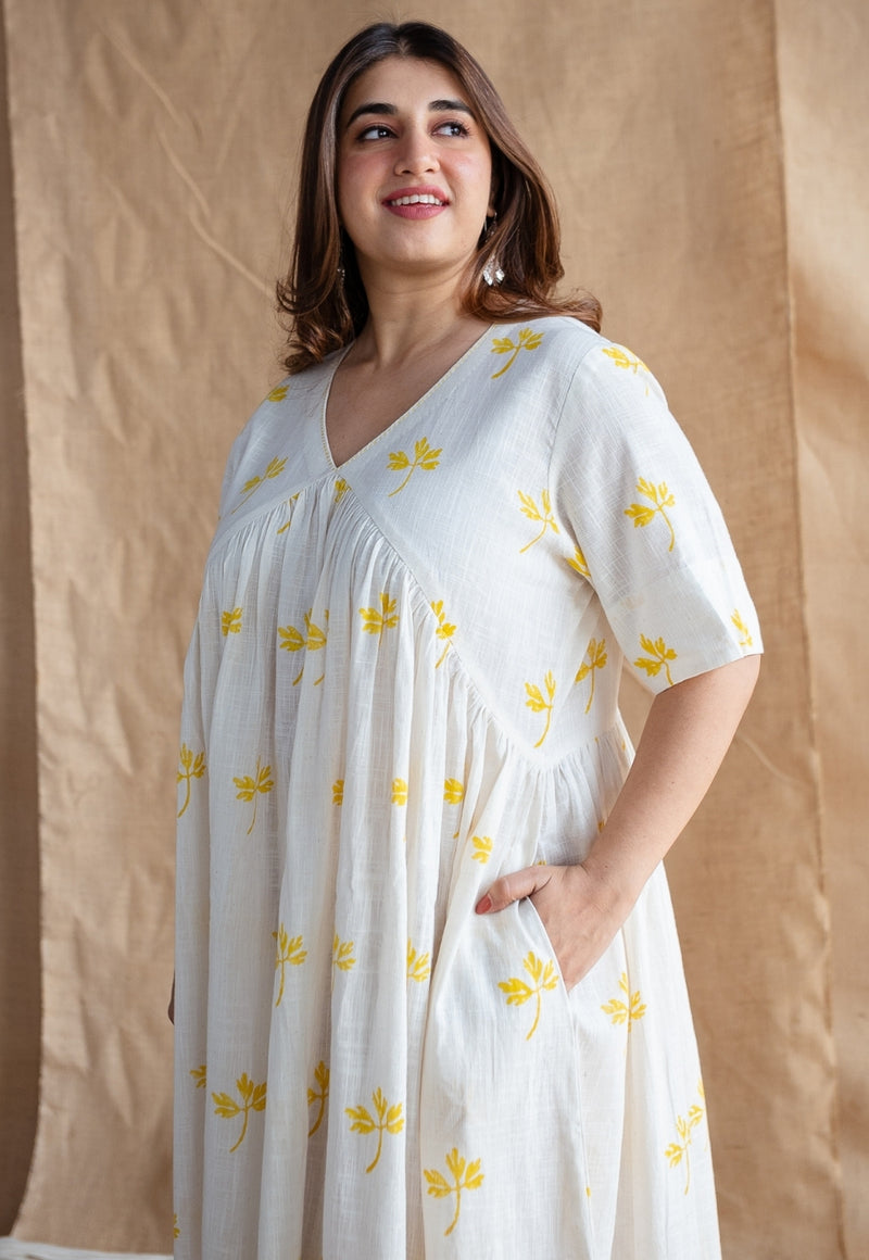 Azlin Dabu Slub Cotton Hand Embroidered Dress