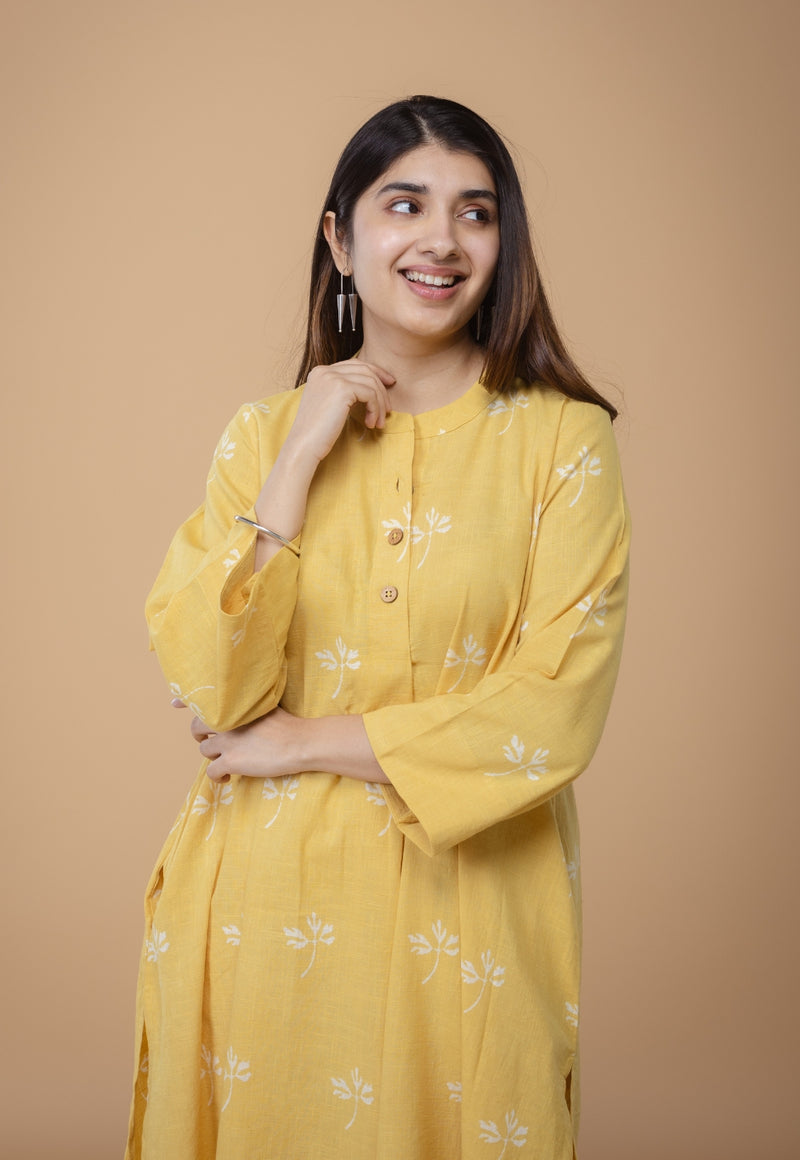 Ayaat Yellow Dabu Slub Cotton Straight Co-ord Set