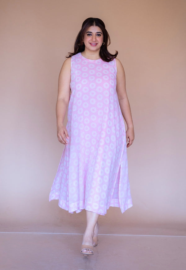 Zivah Pink Batik MulMul A Line Dress with Slip