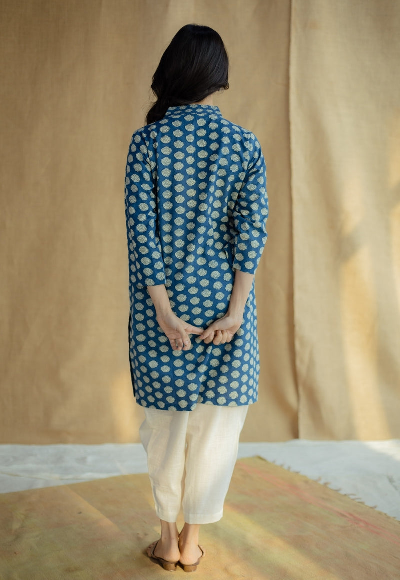 Zuhi Indigo Dabu Cotton Straight Kurta