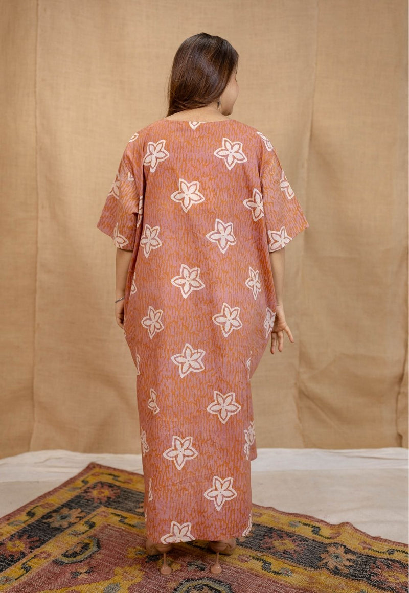 Zaya Peach Batik Cotton Loose Dress