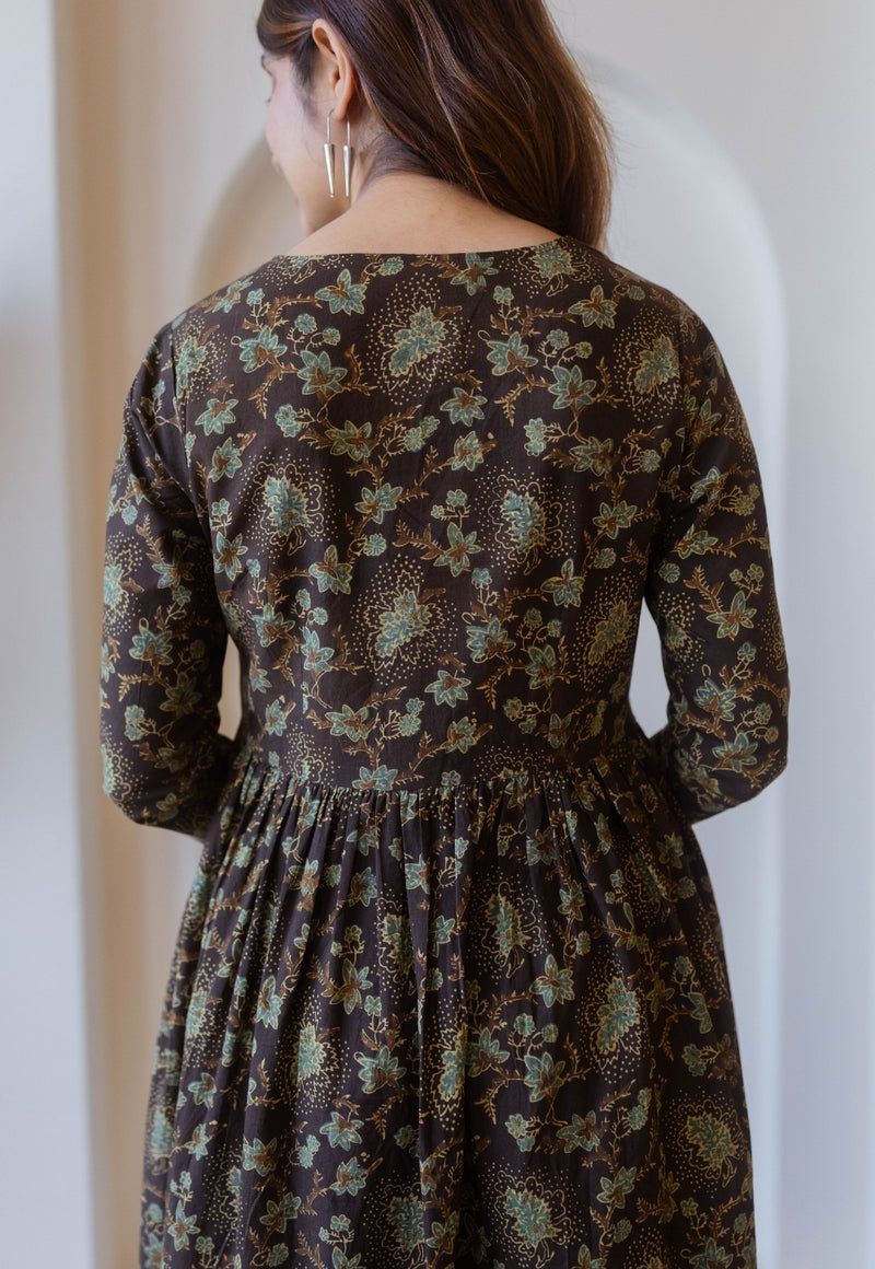 Roshi Brown Ajrakh Cotton A Line Kurta