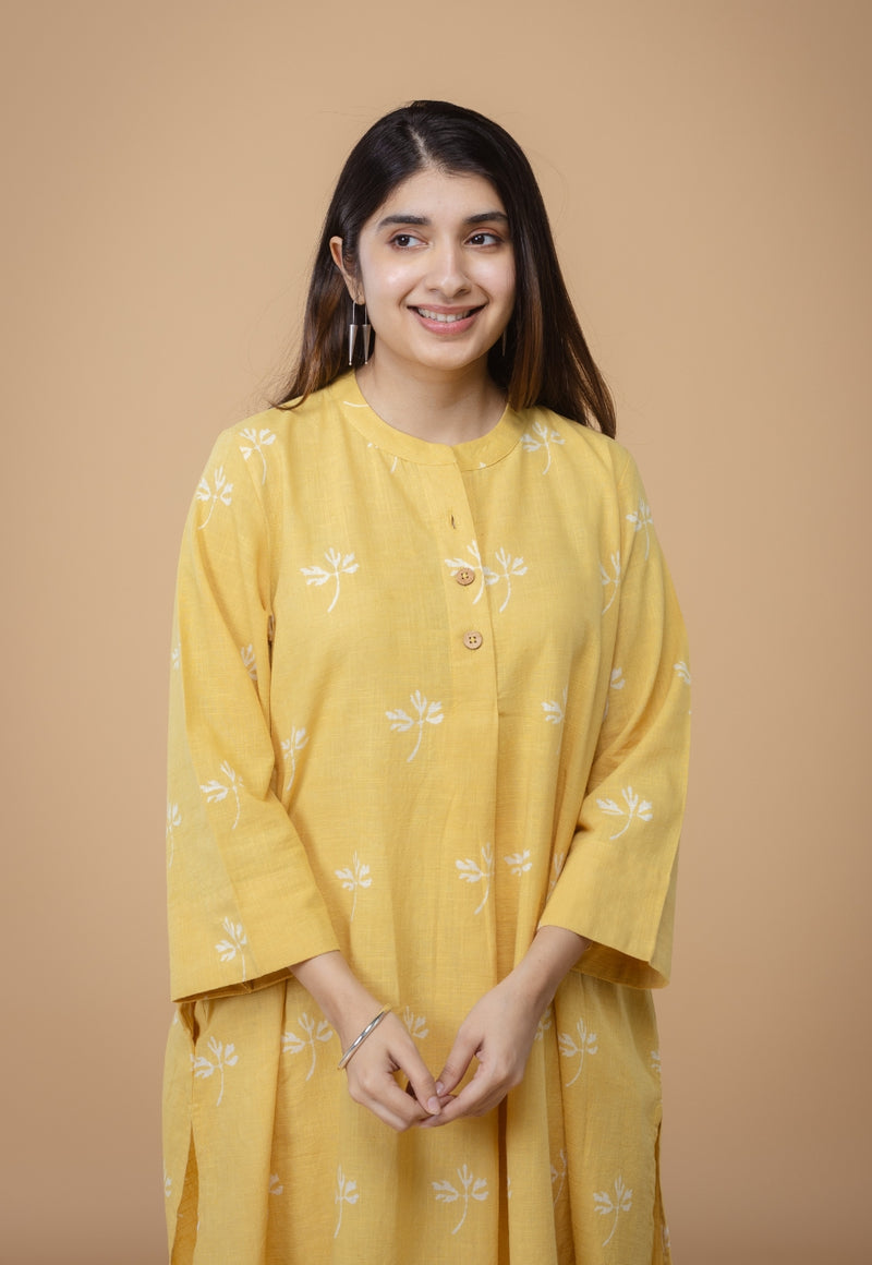 Ayaat Yellow Dabu Slub Cotton Straight Co-ord Set
