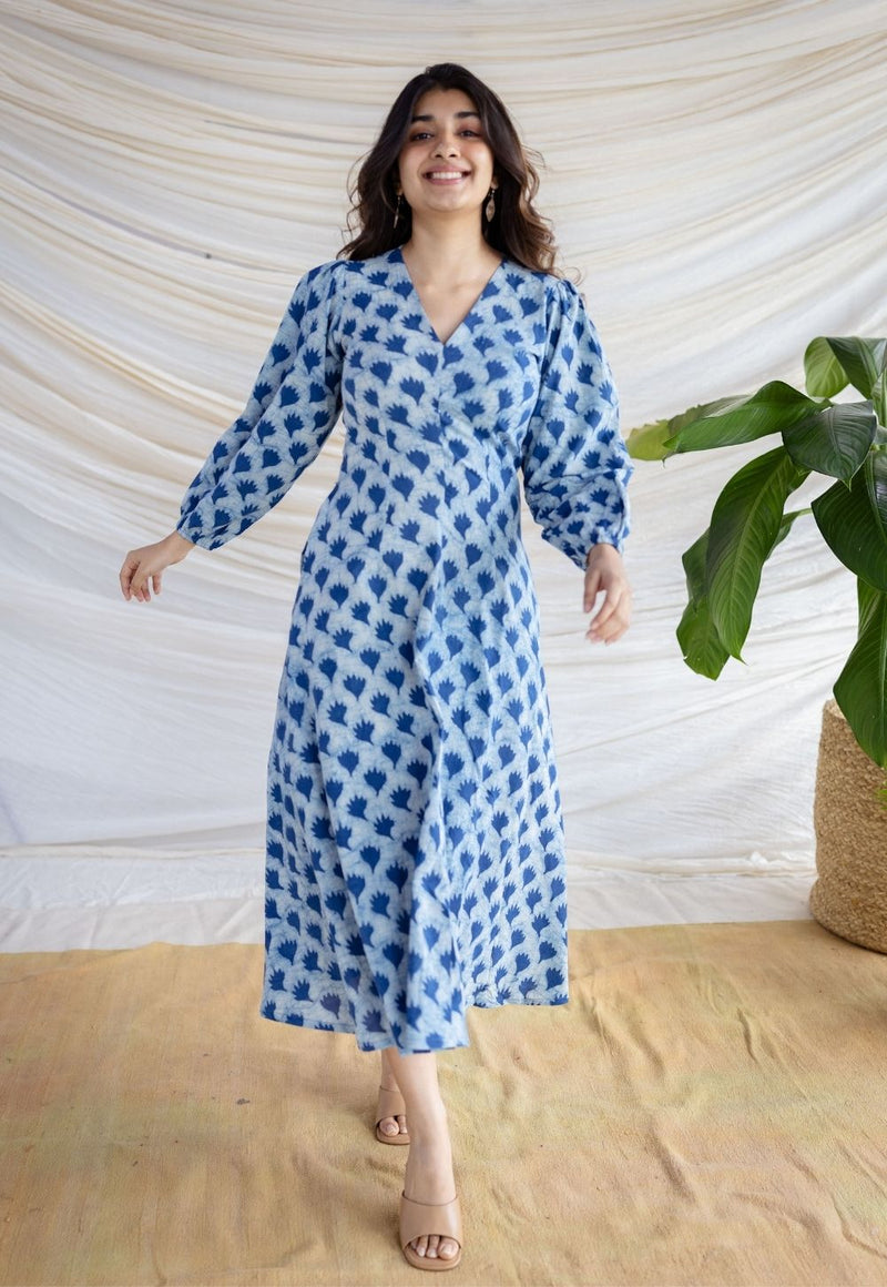 Iyana Indigo Dabu Cotton A Line Dress