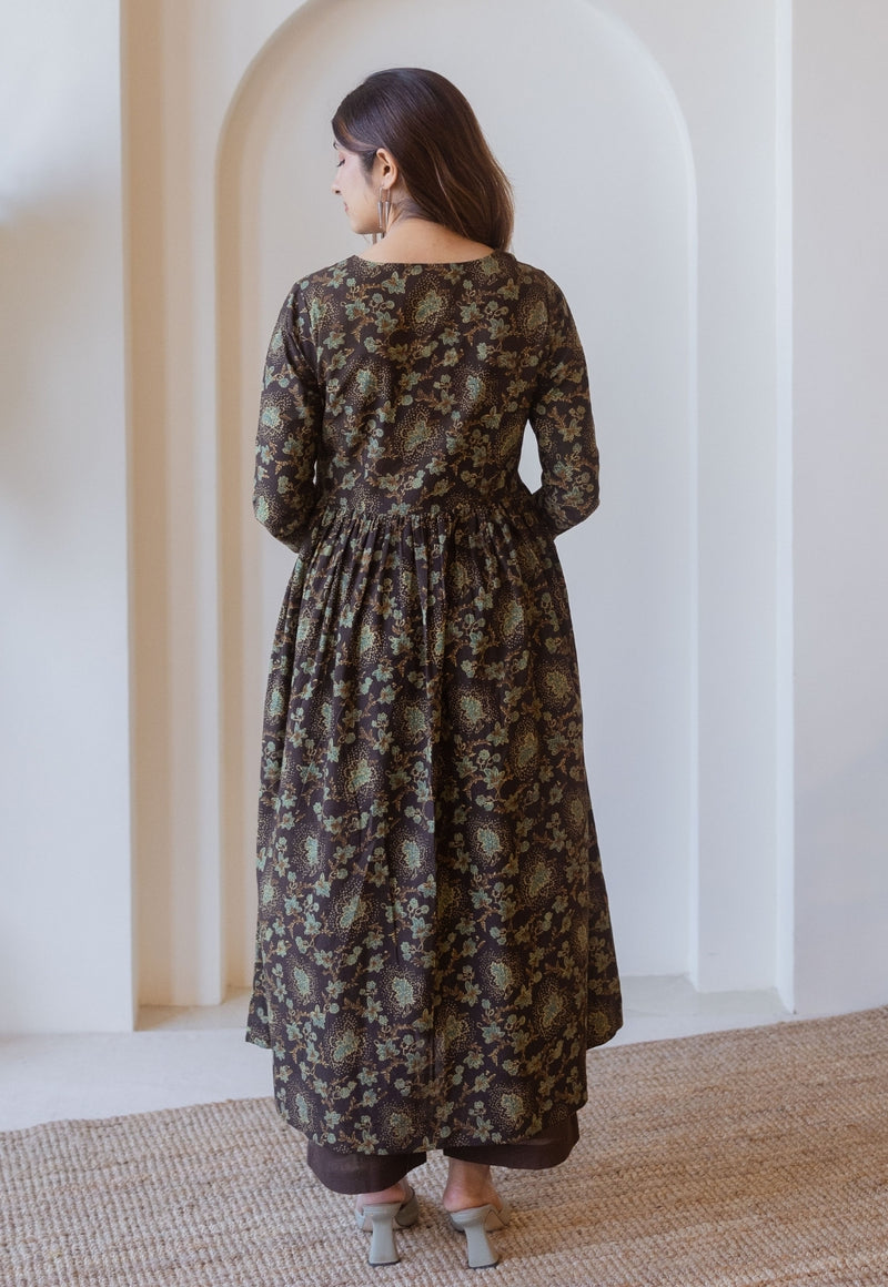 Roshi Brown Ajrakh Cotton A Line Kurta