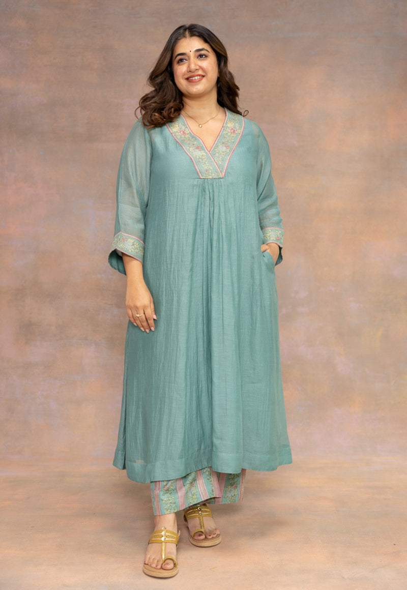 Rosalia Blue Sanganeri Chanderi Silk Straight Pant