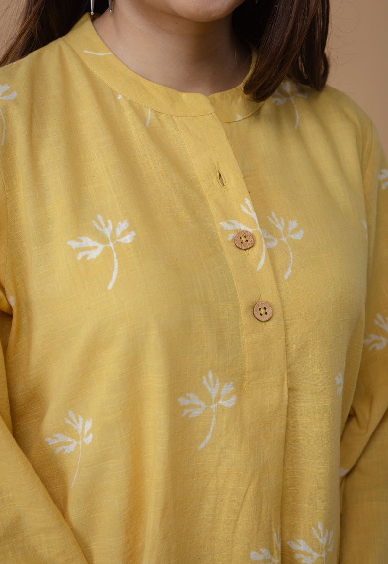 Ayaat Yellow Dabu Slub Cotton Straight Co-ord Set