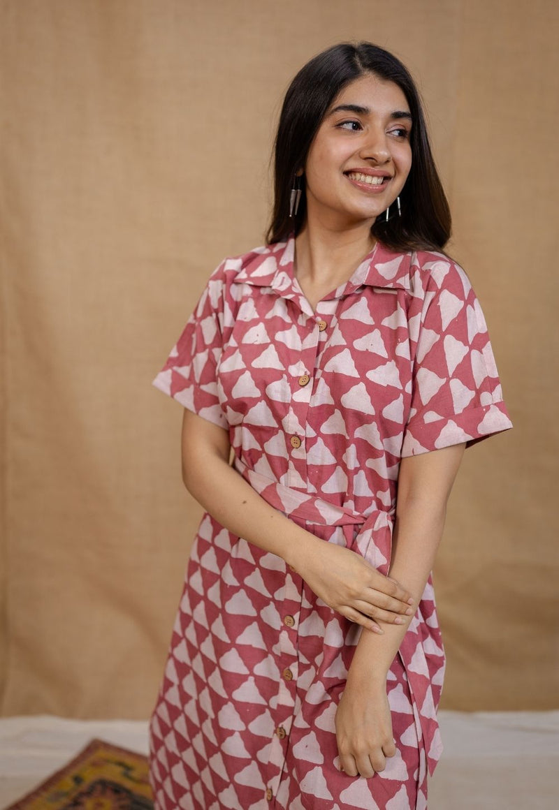 Aalia Pink Batik Cotton Straight Dress