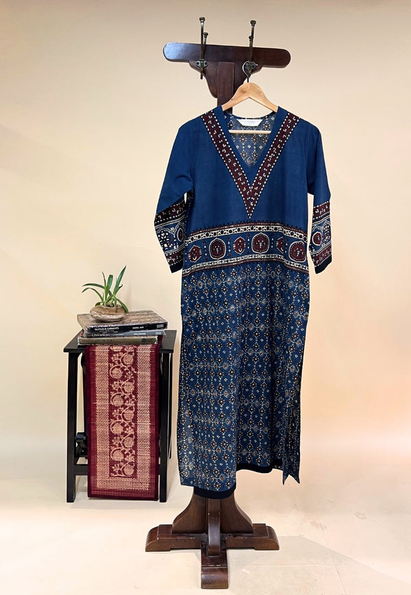 Elisha Blue Ajrakh Cotton Straight Kurta