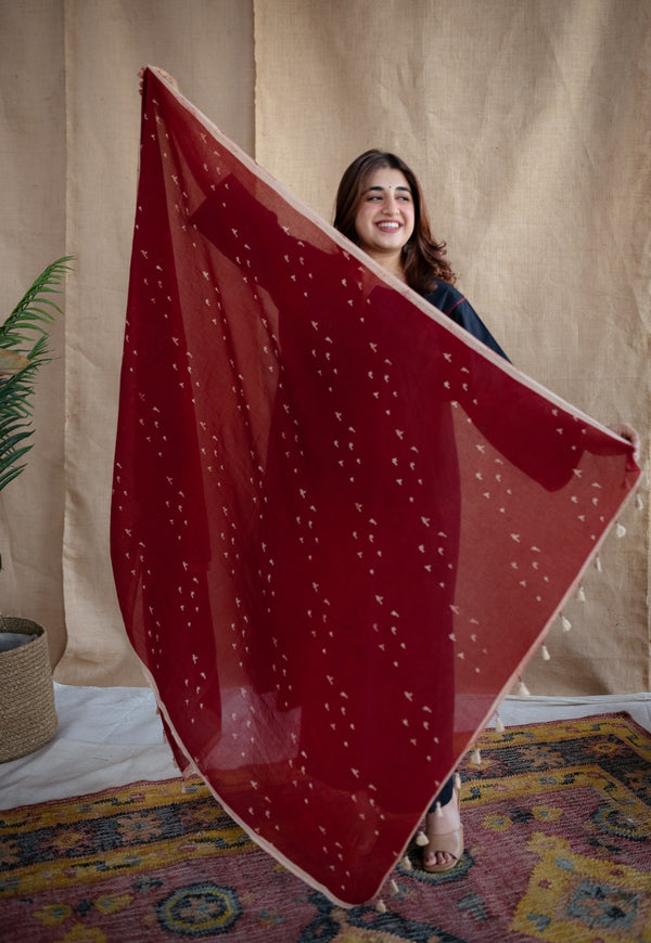 Red Ajrakh MulMul Cotton Dupatta