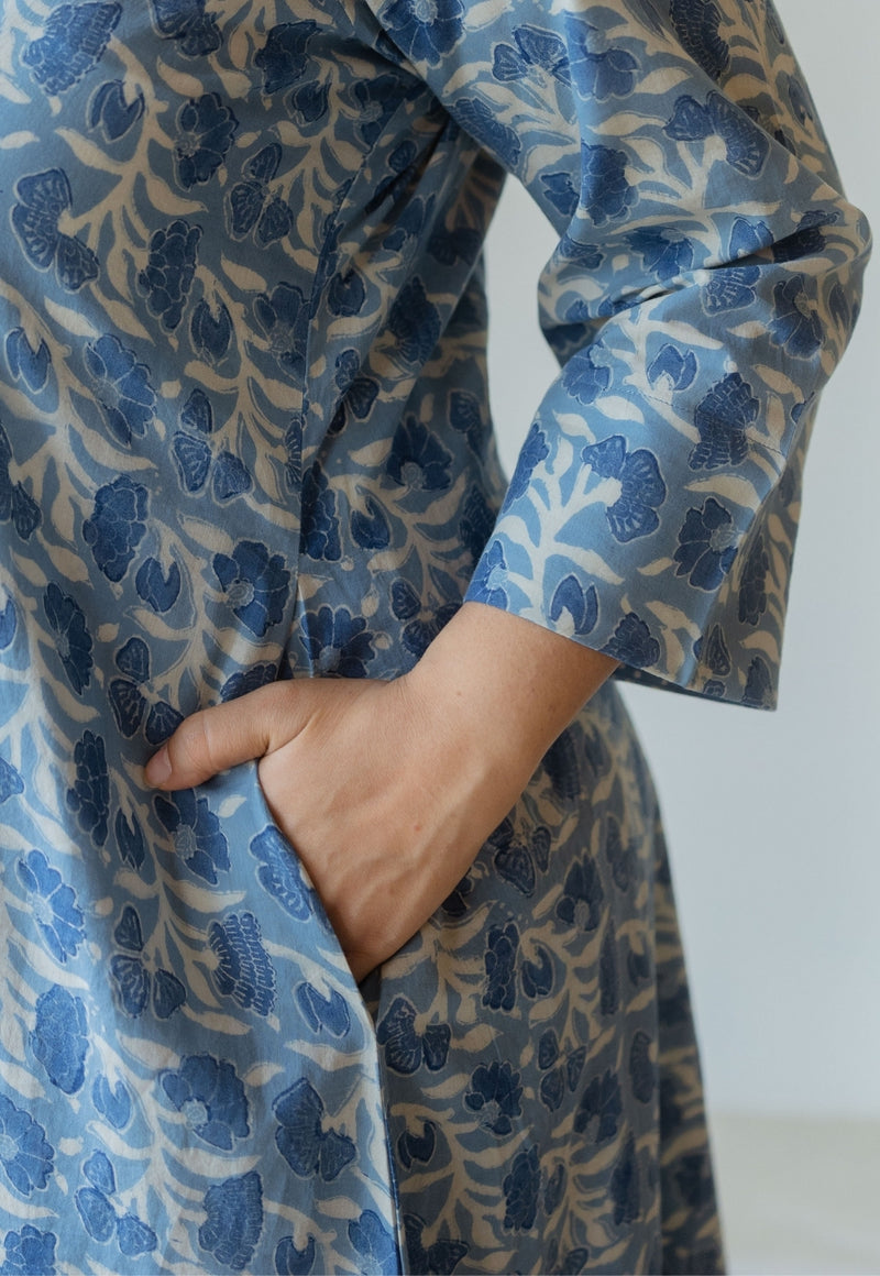 Malika Blue Ajrakh Cotton Kali Kurta