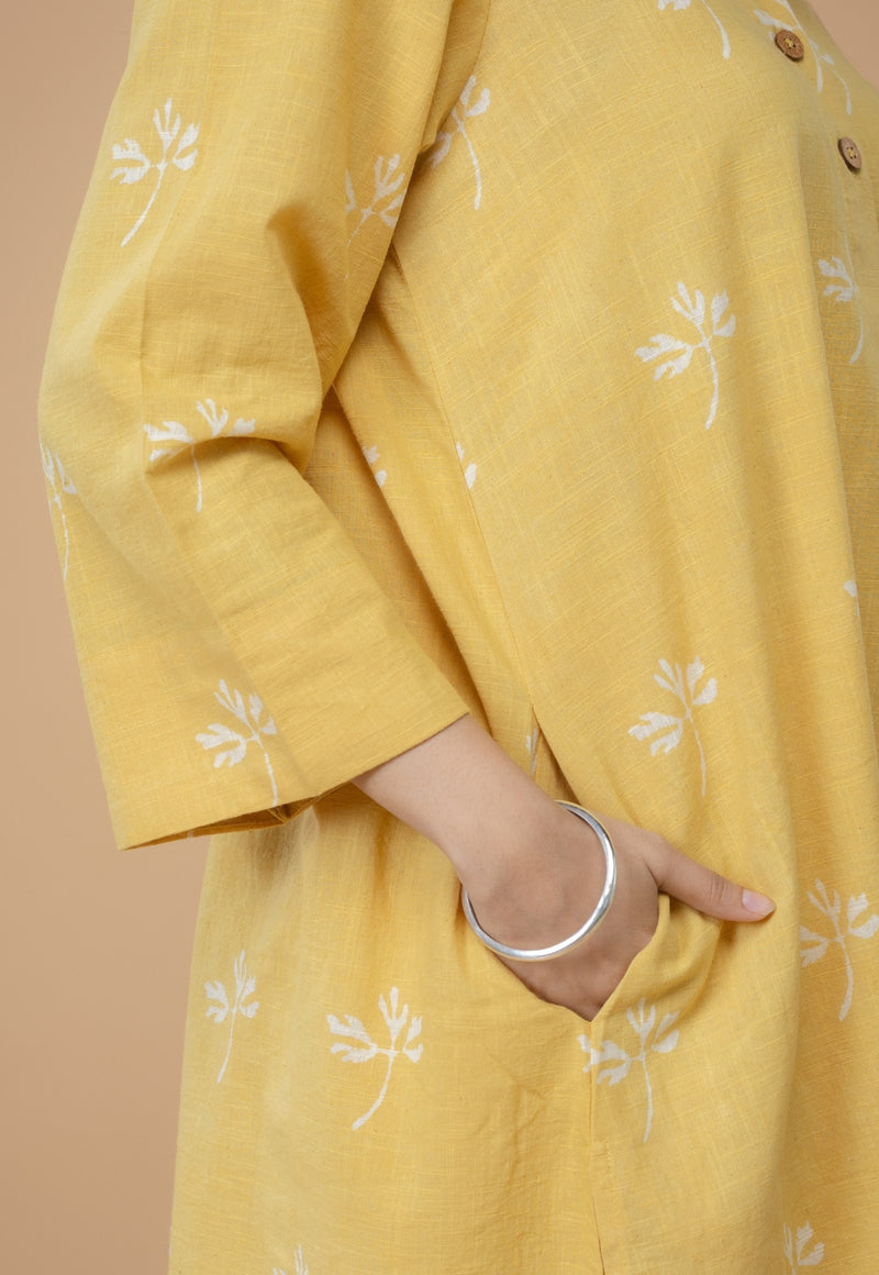 Ayaat Yellow Dabu Slub Cotton Straight Co-ord Set